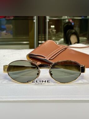 Celine Women's Sunglasses with Gold Frame and Gray Lenses